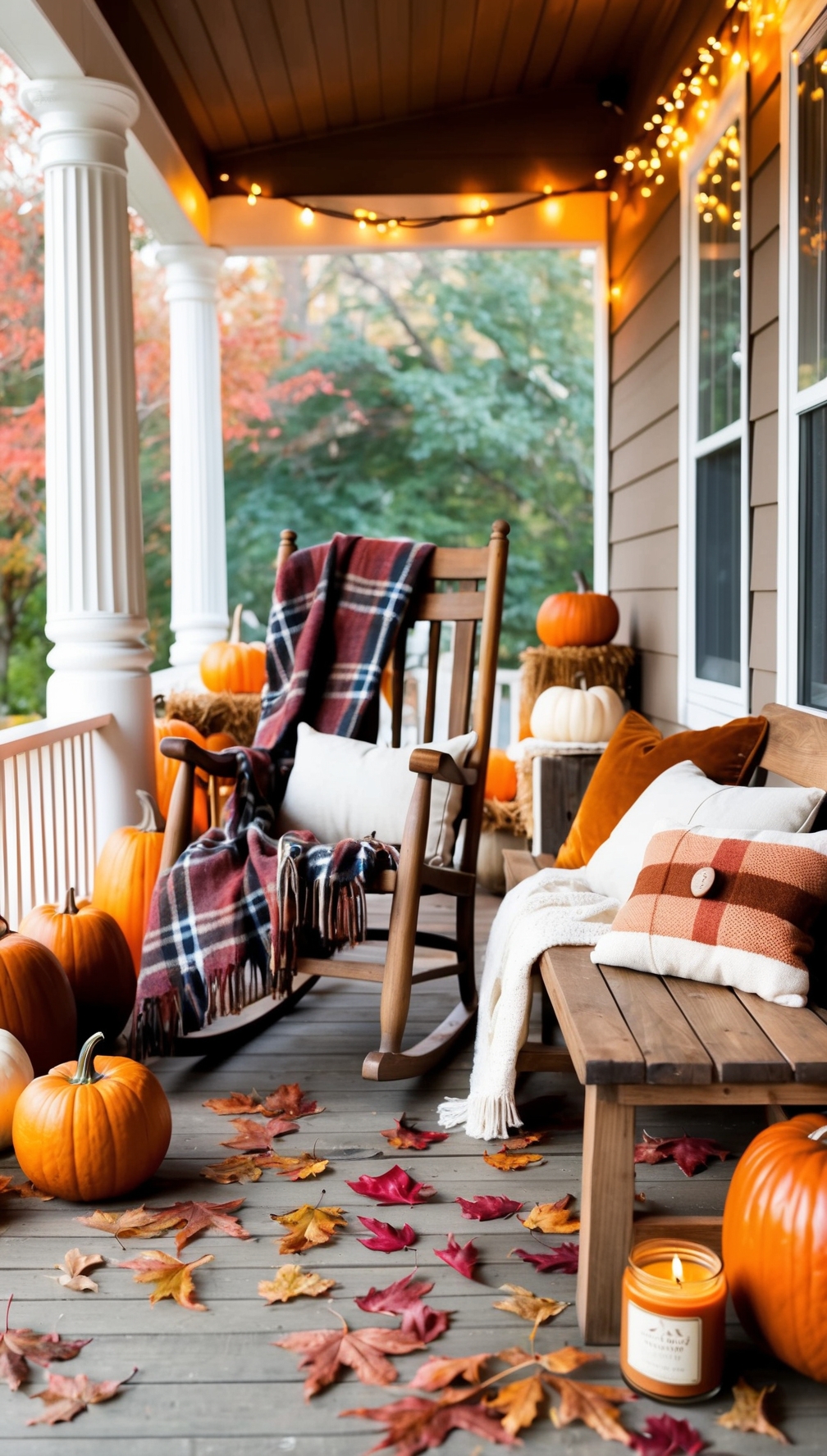 seating for 2 on a warm and cozy fall porch